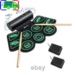 Portable Electronic Drum Kit 9 Pads MIDI Function 2 Stereo Speakers 2 Pedals