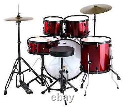 Translate this title in English: 22'' Fusion Complete Acoustic Drum Set with Stool, Cymbals, and Red Set