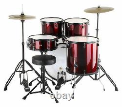 Translate this title in English: 22'' Studio Complete Acoustic Drum Kit with Stool, Cymbals, and Red Set.