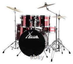 Translation: 20'' Studio Drum Set Acoustic Battery Kit Cymbals HHat Stool Red Stick