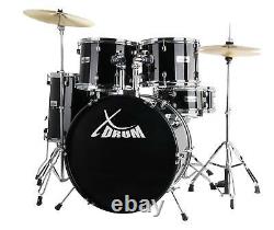 Translation: Complete 22' Acoustic Drum Set with Cymbals, Stool, Sticks - Black