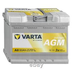 VARTA A8 BATTERY (Ex D52) AGM 12V 60 AH 680A START STOP 242x175x190 560901068