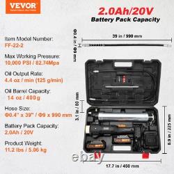 VEVOR Cordless Electric Grease Gun 20 V 2.0 Ah Battery 82.74 MPa Case