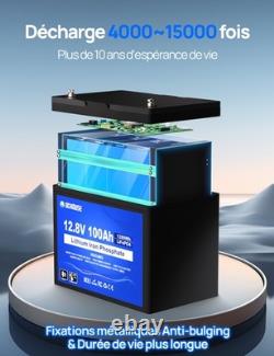 12V 100Ah LiFePO4 Bluetooth Batterie, BMS 100A amélioré, parfait pour caravanes