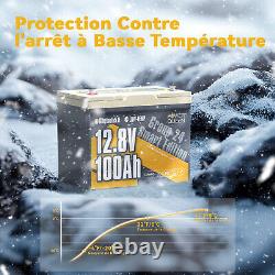 12V 100Ah LiFePO4 Bluetooth Batterie Lithium avec Protection à Basse Température