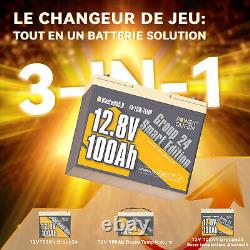 12V 100Ah LiFePO4 Bluetooth Batterie Lithium avec Protection à Basse Température