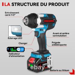 1800Nm Clé à Chocs Sans Fil Brushless avec 2Batterie & Valise Boulonneuse a Choc