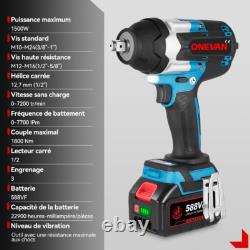 1800Nm Clé à Chocs Sans Fil Brushless avec 2Batterie & Valise Boulonneuse a Choc