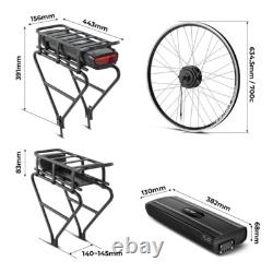 28'' E-Bike Kit de Conversion 36V250W Motor Avant+36V13Ah Batterie Porte-bagages