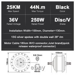 28'' E-Bike Kit de Conversion 36V250W Motor Avant+36V13Ah Batterie Porte-bagages