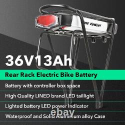 36V 13Ah E-Bike Batterie de Vélo Electrique, Porte-bagage pour 26-28 V Brake