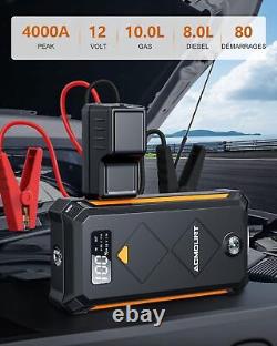 ACMOUNT Booster Batterie Voiture 4000A Demarreur Batterie Voiture Jusqu'à 10L