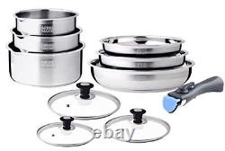 Batterie 10 pcs casseroles 16-18-20 cm poêle 20-22-26 cm satiné couvercles 16-18