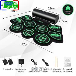 Batterie Electronique Portable 9 Pads Fonction MIDI 2 Haut-parleurs Stéréo 2 Péd