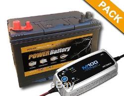 Batterie bateau, camping car decharge lente 12v 75ah + chargeur Ctek M100