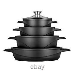 Batterie de Cuisine Induction 8 pièces Aluminium Fonte, 3 Casseroles, Couvercles