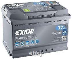Batterie démarrage voiture EXIDE EA770 12v 77ah 760A 278x175x190mm