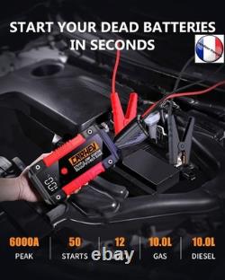 Booster Batterie Voiture 6000A/26800mAh Démarreur voiture 10L Essence/10L Diesel