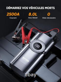 Booster Batterie Voiture Démarreur 2500A Jump Starter 20000mAh + Gonfleur Pneu