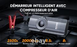 Booster Batterie Voiture Démarreur 2500A Jump Starter 20000mAh + Gonfleur Pneu