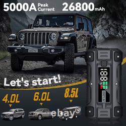Démarreur Voiture 5000A 26800mAh Booster de Batterie 12V Démarrage Urgence