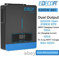 EDECOA 6200W Onduleur Hybride 48V 220V MPPT 120A PV60-500V Travail Sans Batterie