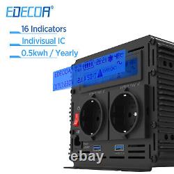 EDECOA Pur Sinus Convertisseur 24V 220V 1500With3000W Onduleur Transformateur LCD