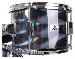 Kit Batterie Acoustique 16'' pour Enfant Junior Pedal Tabouret Baguette Argent