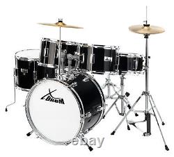 Kit Batterie Acoustique 16'' pour Enfant Junior Set Pedal Tabouret Baguette Noir