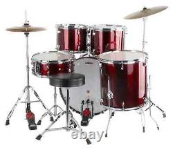 Kit Batterie Acoustique 20'' Studio Drum Set Cymbales HHat Tabouret Stick Rouge