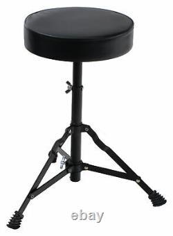 Kit Batterie Acoustique 20'' Studio Ensemble Complet Tabouret Cymbales Noir Set