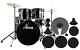 Kit Batterie Acoustique 22'' Ensemble Complet Tabouret Sourdine Cymbales Noir