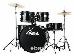 Kit Batterie Acoustique 22'' Fusion Ensemble Complet Tabouret Cymbales Noir Set