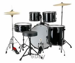 Kit Batterie Acoustique 22'' Fusion Ensemble Complet Tabouret Cymbales Noir Set