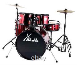 Kit Batterie Acoustique 22'' Fusion Ensemble Complet Tabouret Cymbales Rouge Set