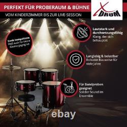 Kit Batterie Acoustique 22'' Fusion Ensemble Complet Tabouret Cymbales Rouge Set