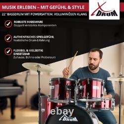 Kit Batterie Acoustique 22'' Fusion Ensemble Complet Tabouret Cymbales Rouge Set