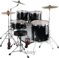 Kit Batterie Acoustique 22'' Noir Set Complet Cymbales Tabouret Hardware Pedale