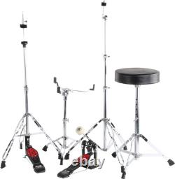 Kit Batterie Acoustique 22'' Noir Set Complet Cymbales Tabouret Hardware Pedale