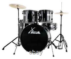 Kit Batterie Acoustique 22'' Studio Ensemble Complet Tabouret Cymbales Noir Set