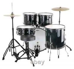 Kit Batterie Acoustique 22'' Studio Ensemble Complet Tabouret Cymbales Noir Set