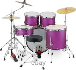 Kit Batterie Acoustique 22'' Violet Set Complet Cymbales Tabouret Hardware Pedal