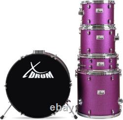 Kit Batterie Acoustique 22'' Violet Set Complet Cymbales Tabouret Hardware Pedal