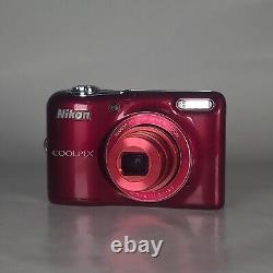 Nikon COOLPIX L30 Digital Camera Red + Battery + Case Lowerpro Very Good