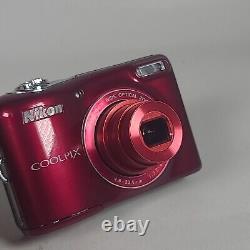 Nikon COOLPIX L30 Digital Camera Red + Battery + Case Lowerpro Very Good