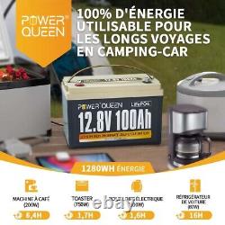 Power Queen Batterie Lithium 12V 100Ah LiFePO4 BMS 100A Pour Off-Grid Solaire