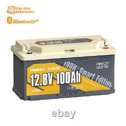 Power Queen Bluetooth Batterie Lithium 12V 100Ah 190H Batterie LiFePO4 &BMS 100A