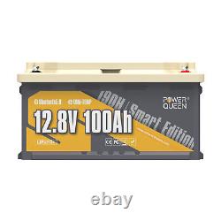 Power Queen Bluetooth Batterie Lithium 12V 100Ah 190H Batterie LiFePO4 &BMS 100A