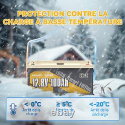 Power Queen Bluetooth Batterie Lithium 12V 100Ah 190H Batterie LiFePO4 &BMS 100A