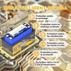 Power Queen Bluetooth Batterie Lithium 12V 100Ah 190H Batterie LiFePO4 &BMS 100A